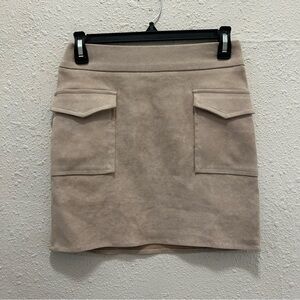 SAGE The Label Beige Faux Suede Front Pocket Mini Skirt Small SAMPLE PIECE